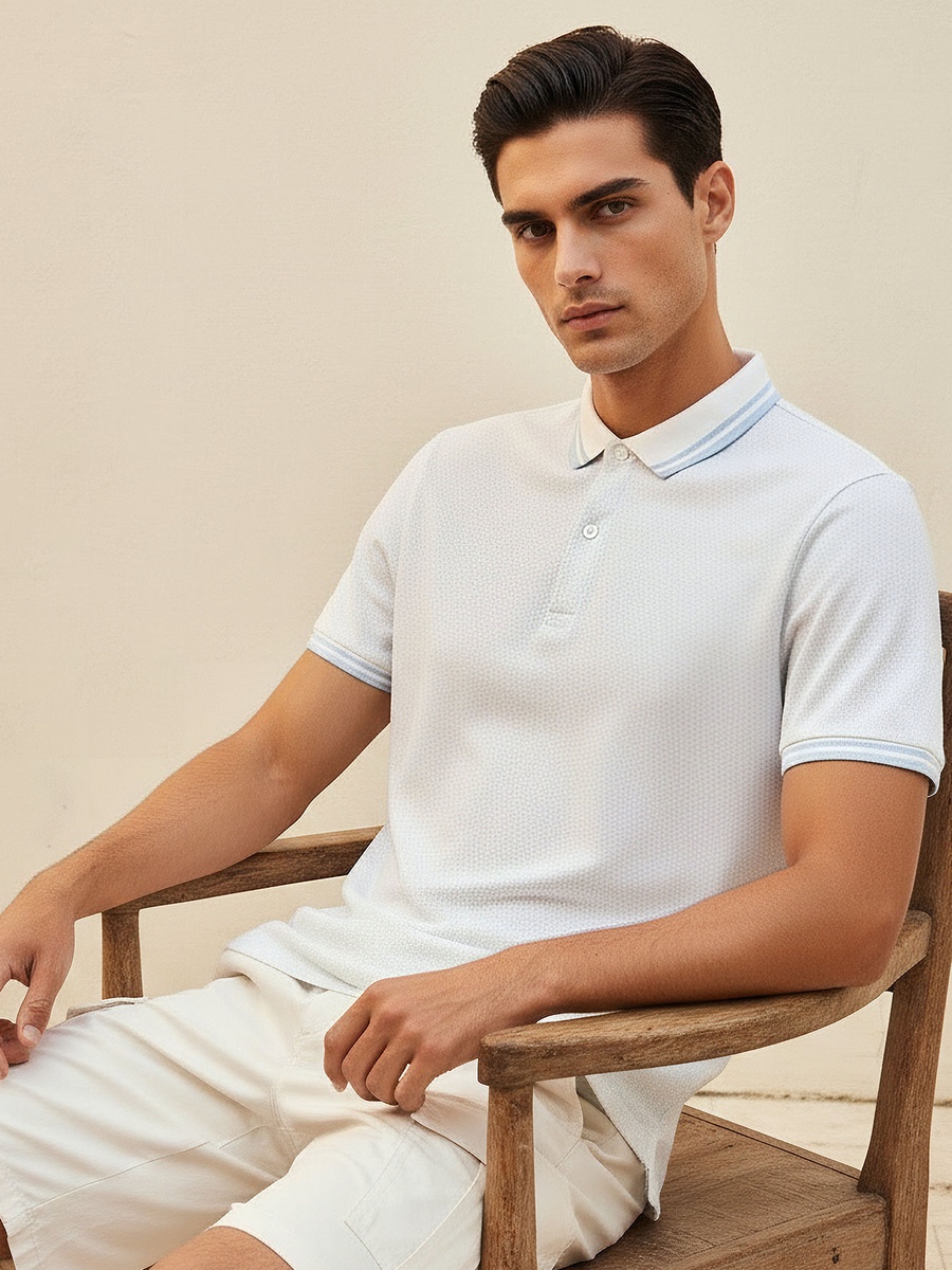 Men Short Sleeves Textured Polo T-Shirt