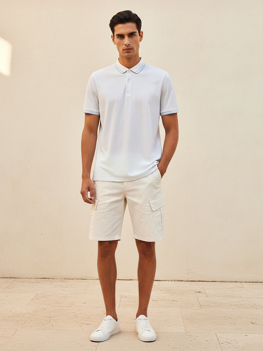 Men Short Sleeves Textured Polo T-Shirt