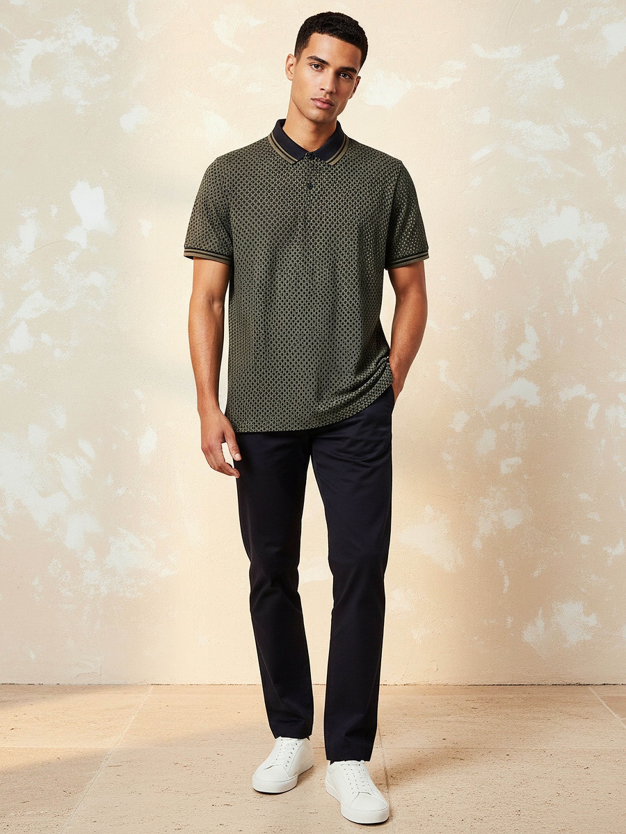 Men Short Sleeves Textured Polo T-Shirt