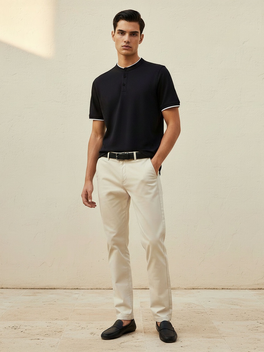 Men Short Sleeves Mandarin Collar Polo T-Shirt