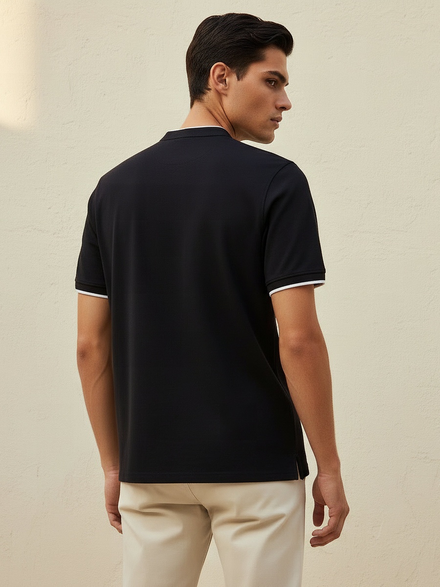 Men Short Sleeves Mandarin Collar Polo T-Shirt