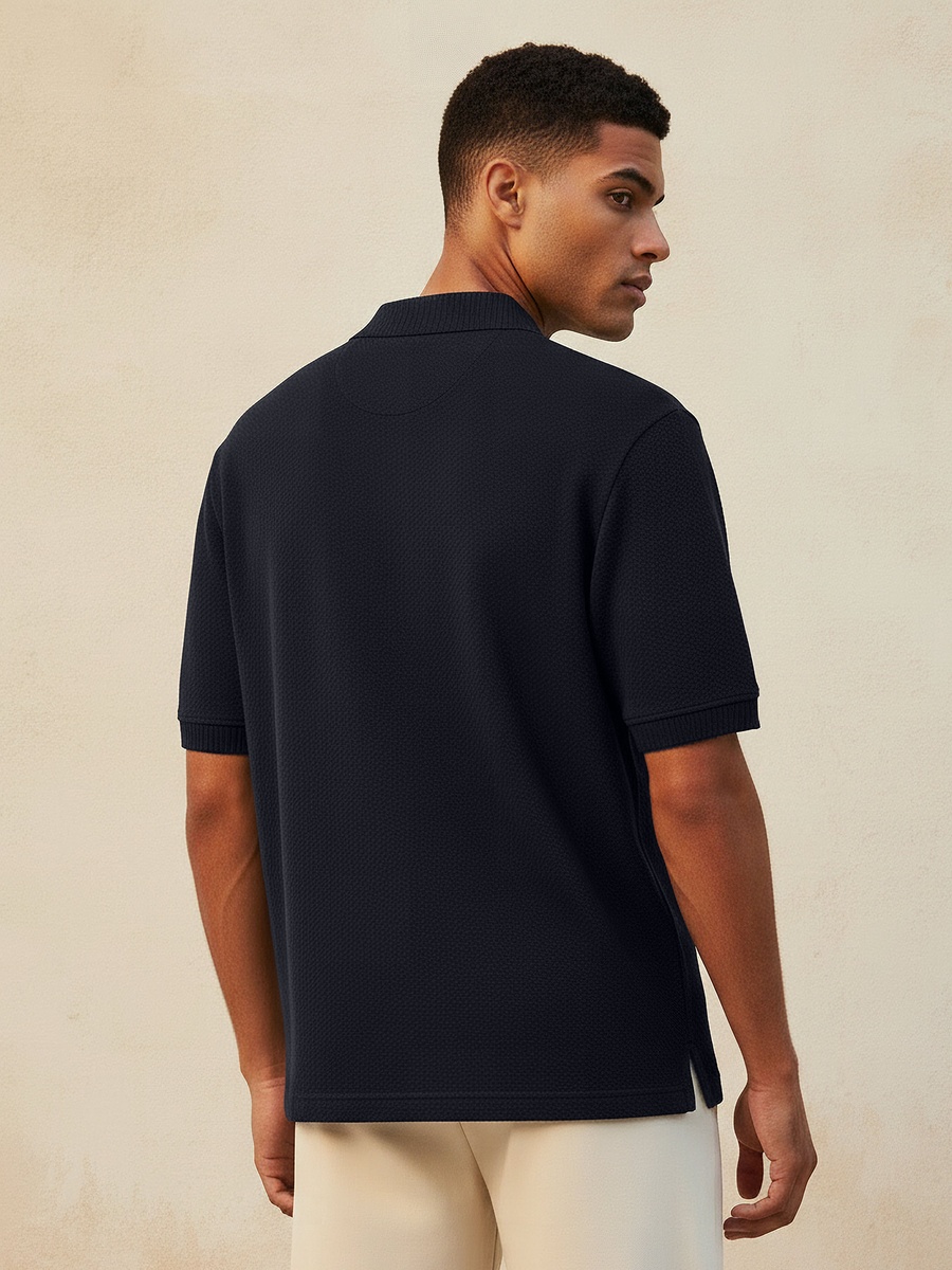 Men Short Sleeves Johnny Collar Jacquard Polo T-Shirt