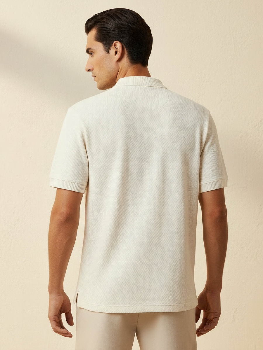 Men Short Sleeves Johnny Collar Jacquard Polo T-Shirt