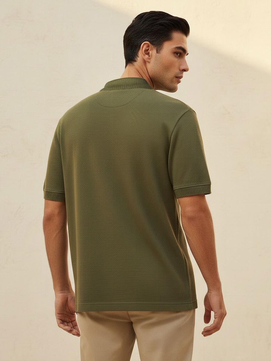 Men Short Sleeves Johnny Collar Jacquard Polo T-Shirt