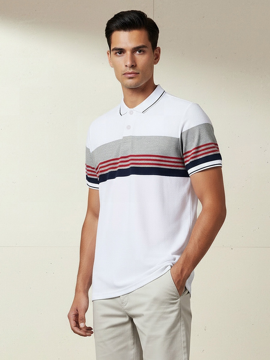 Men Short Sleeves Striped Polo T-Shirt