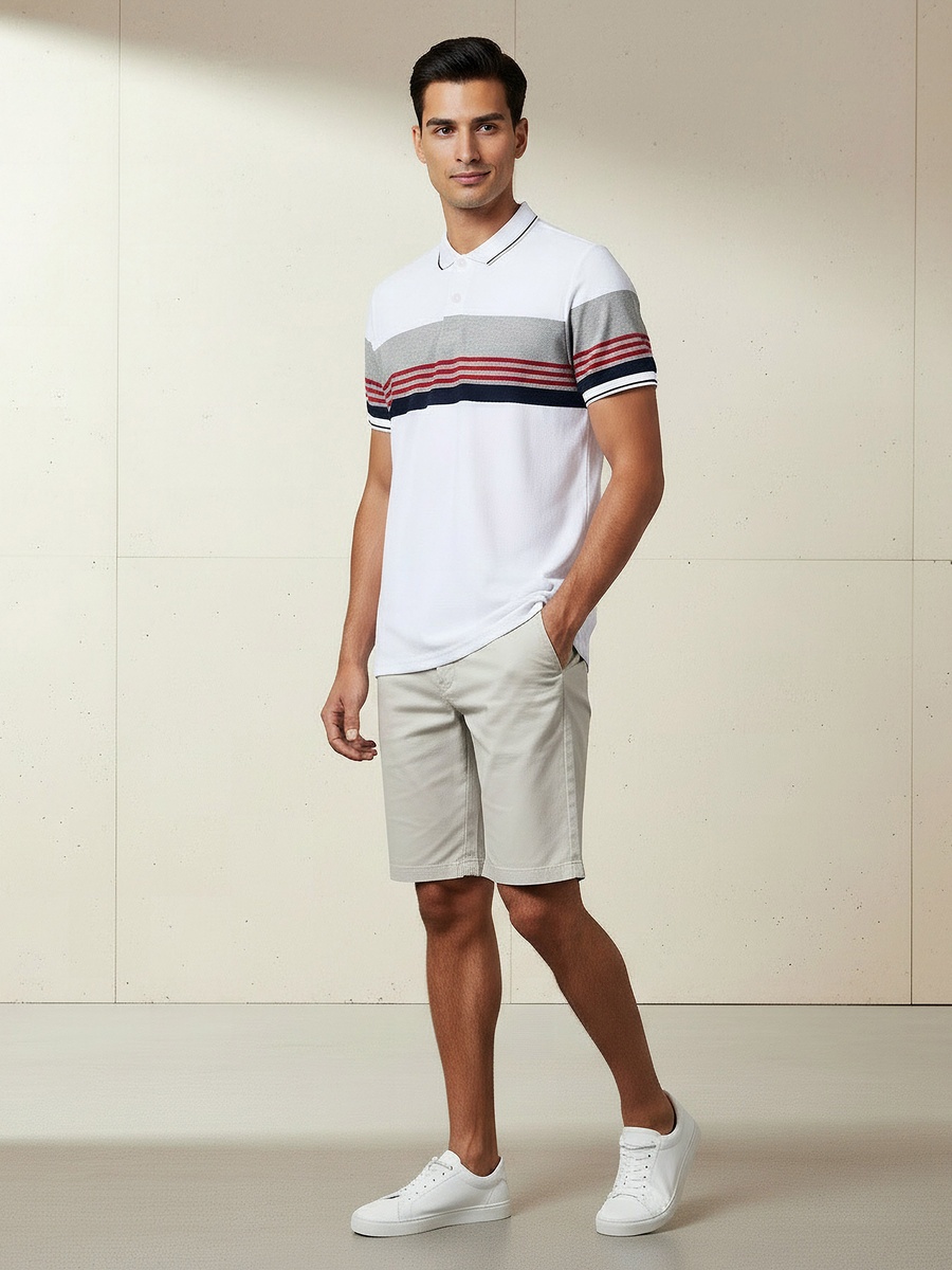 Men Short Sleeves Striped Polo T-Shirt
