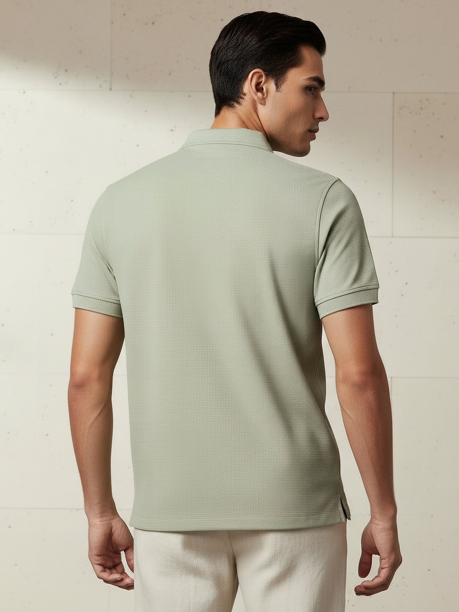 Men Short Sleeve Textured Polo T-Shirt
