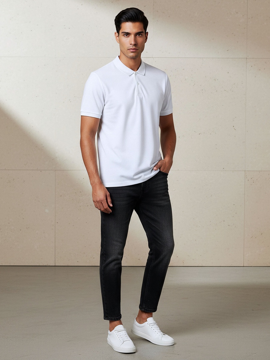 Men Short Sleeves Textured Pique Polo T-Shirt