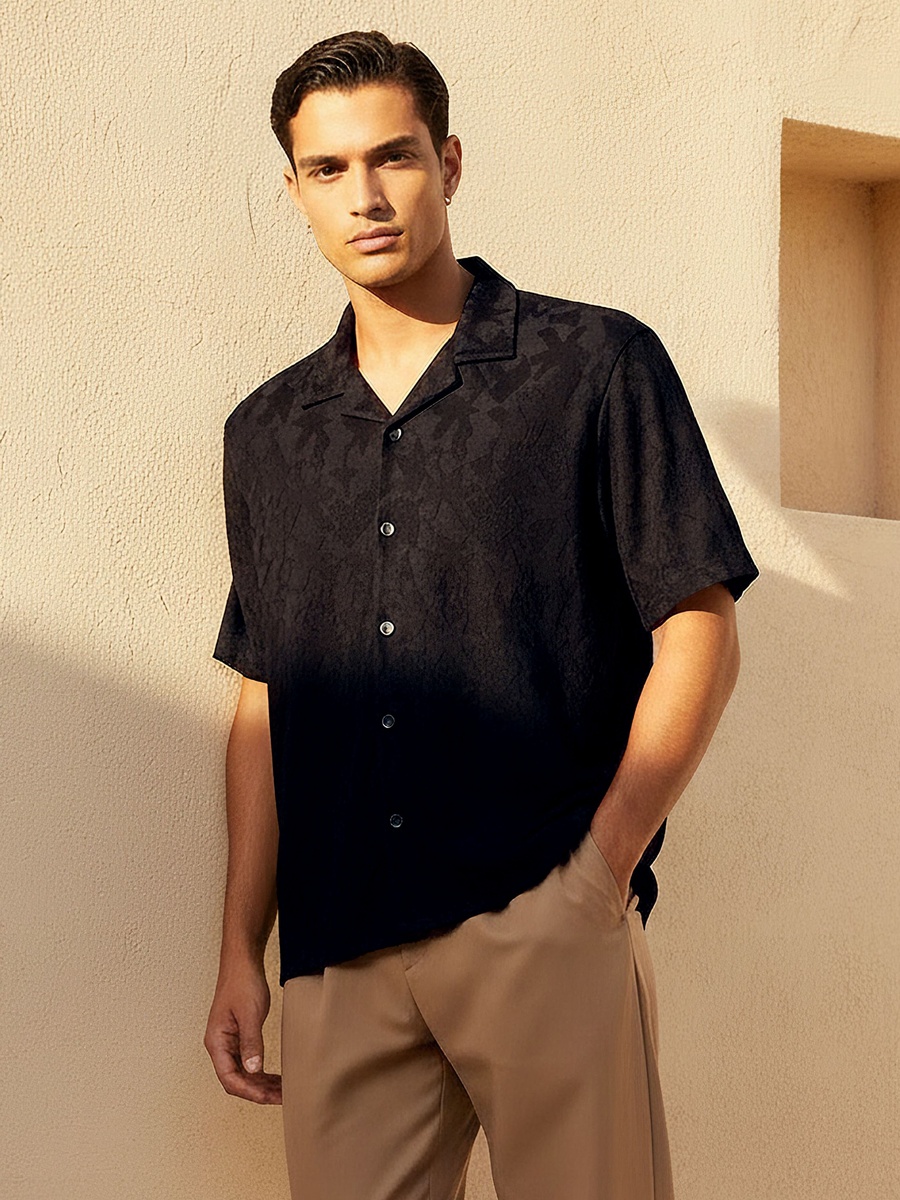Men Regular Fit Camp Collar Textured Shirt