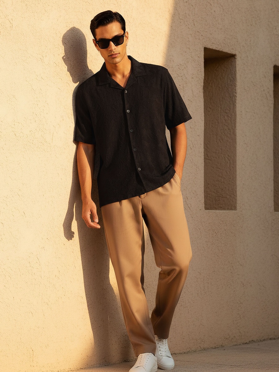 Men Regular Fit Camp Collar Textured Shirt