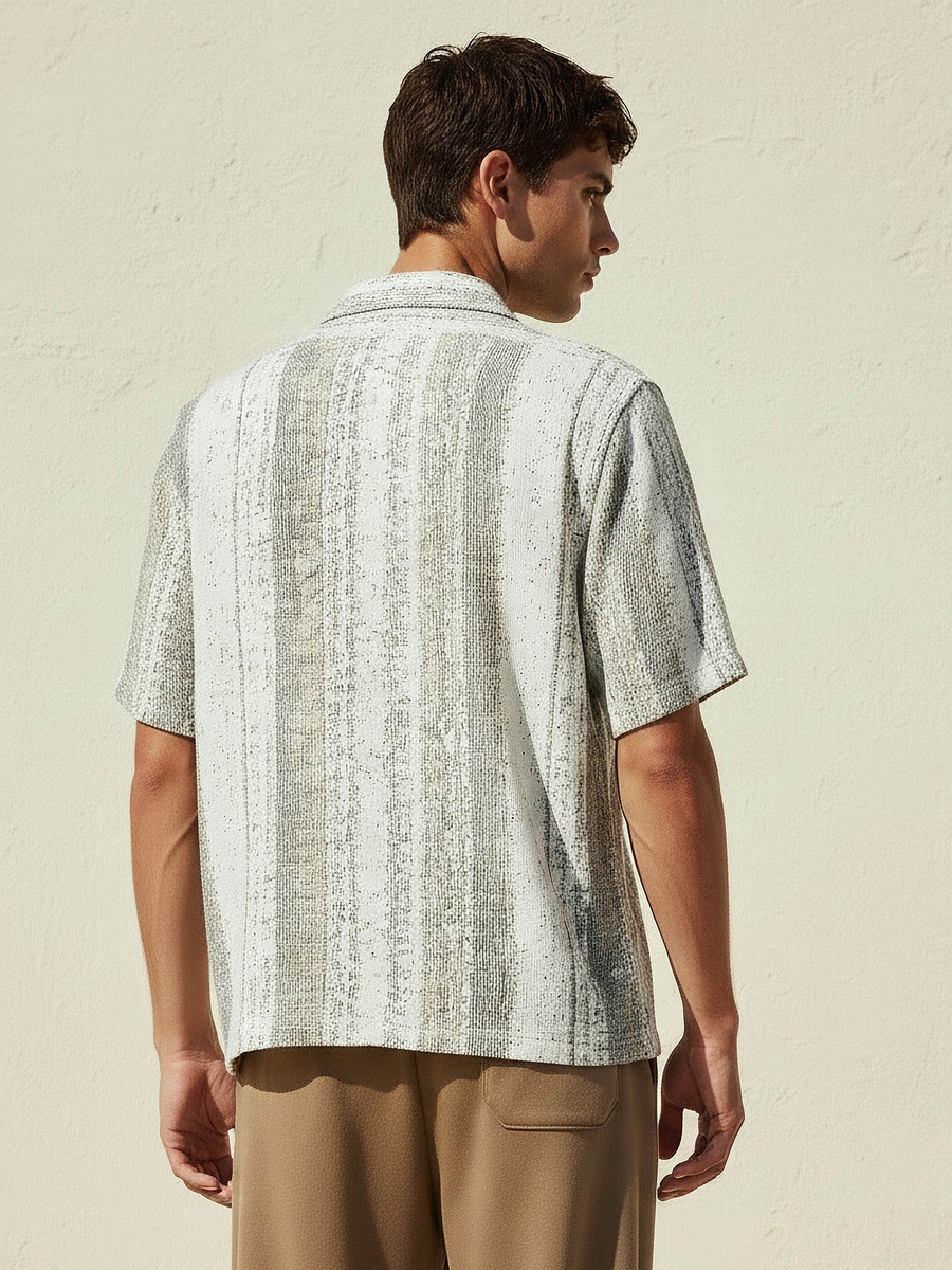 Men Regular Fit Camp Collar Jacquard Short Sleeve Shirt