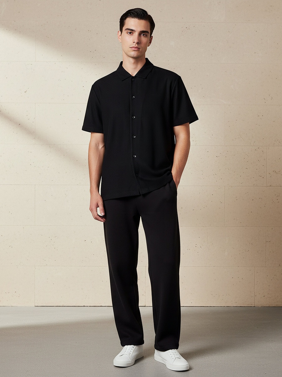 Men Regular Fit Collared Textured Short Sleeve Shirt