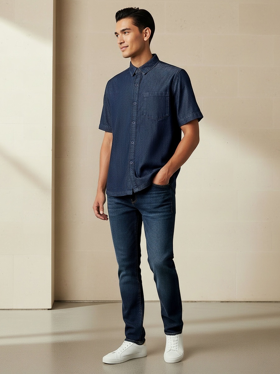 Men Relaxed Fit Collared Short Sleeves Shirt