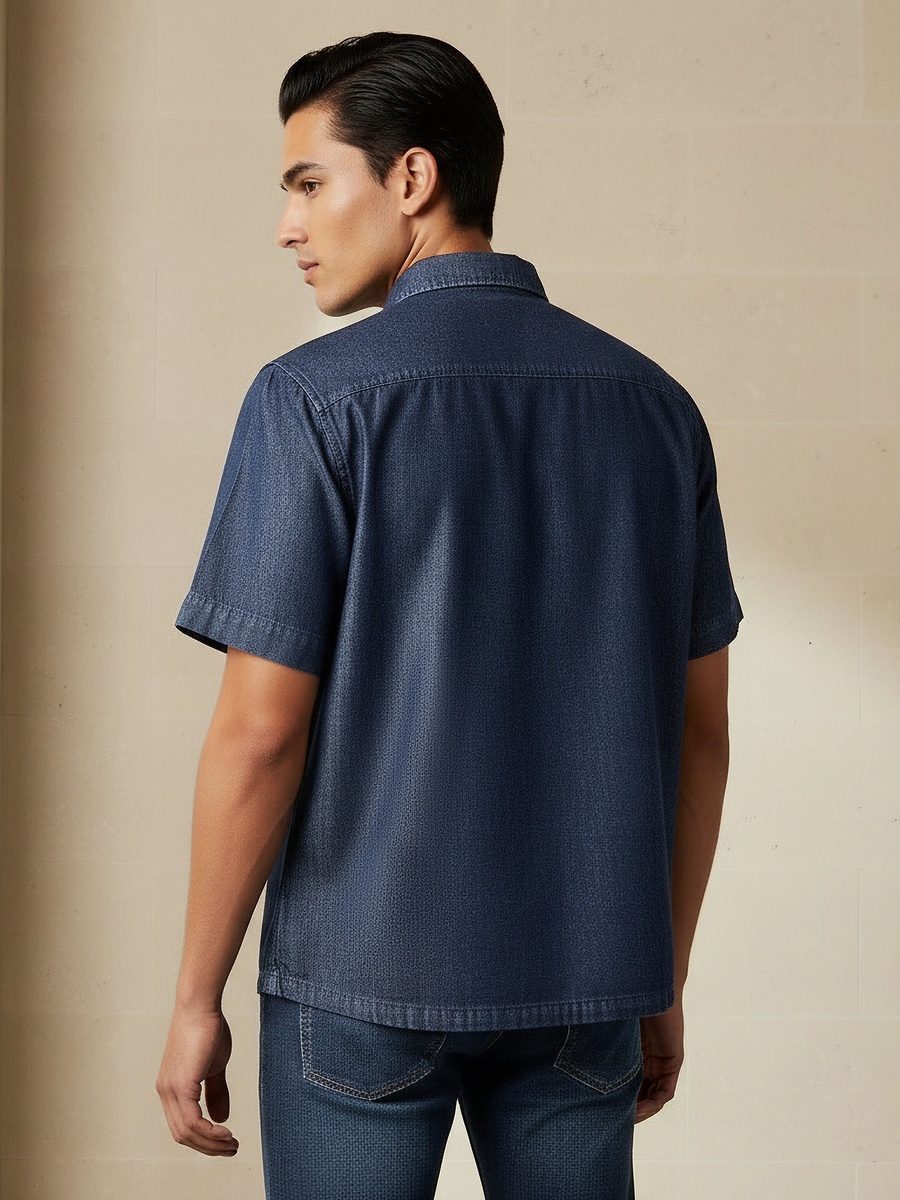 Men Relaxed Fit Collared Short Sleeves Shirt