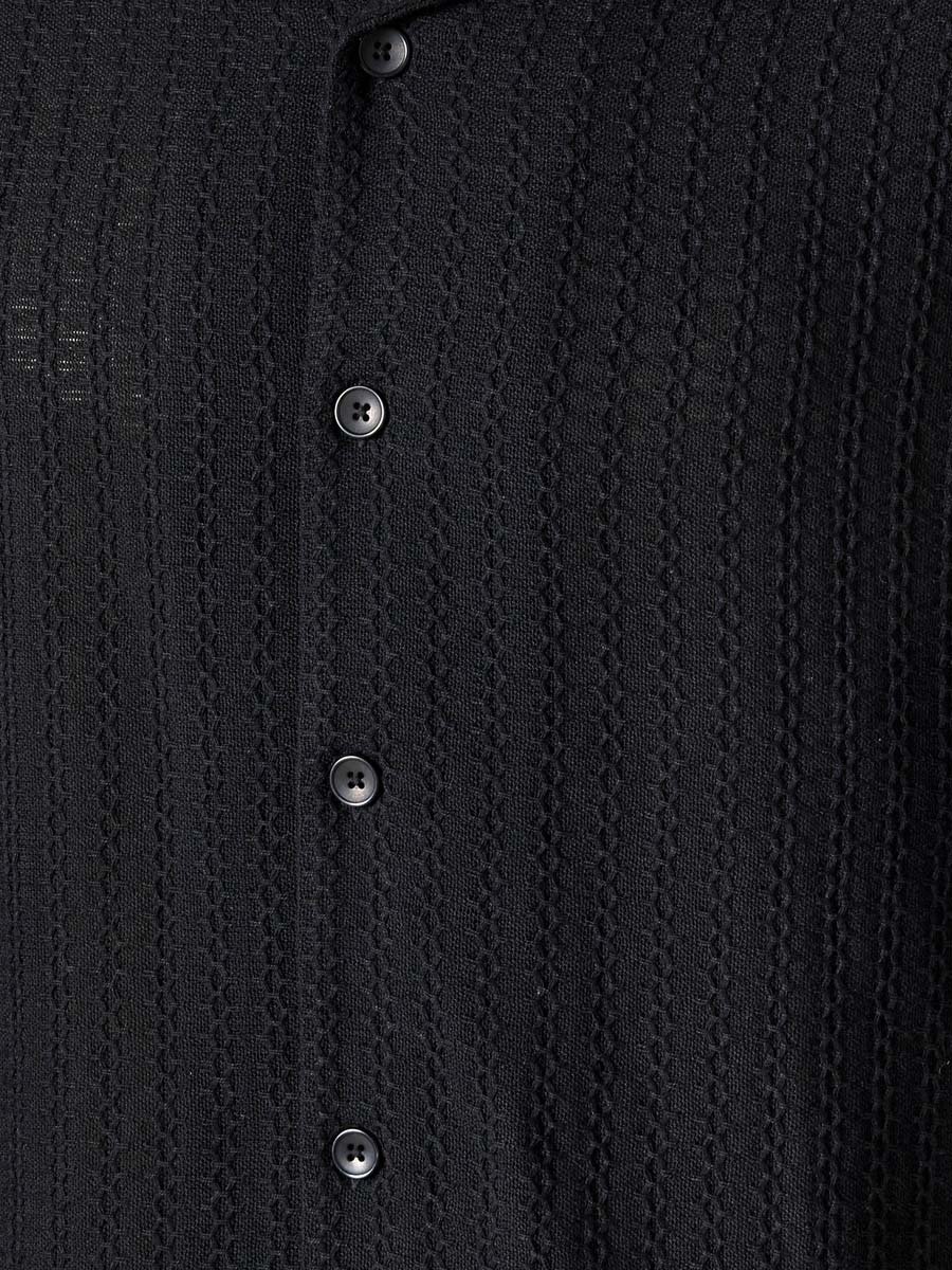 Men Regular Fit Camp Collar Textured Short Sleeves Shirt