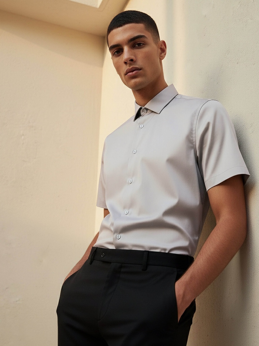 Men Slim Fit Collared Short Sleeve Shirt