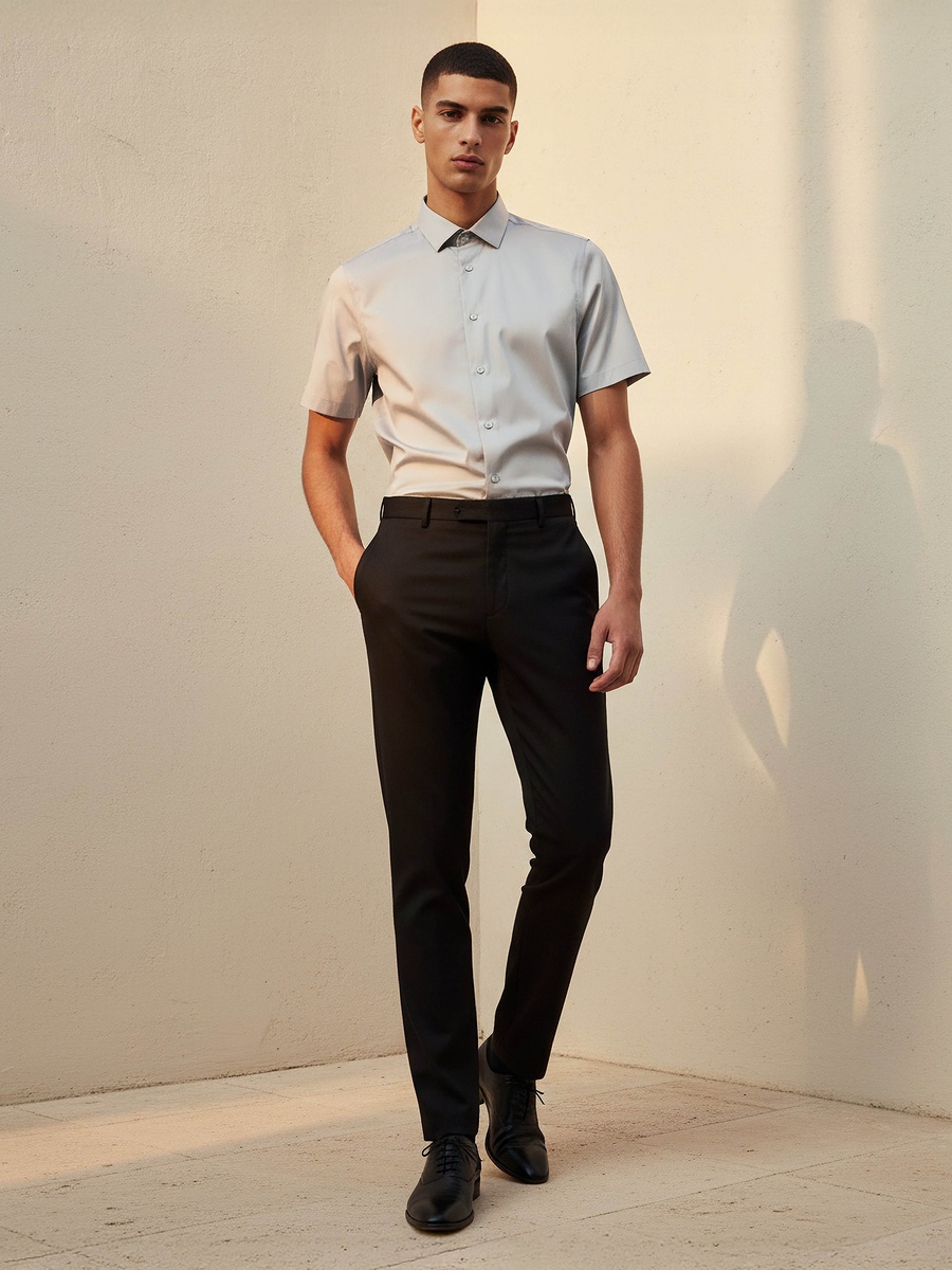 Men Slim Fit Collared Short Sleeve Shirt