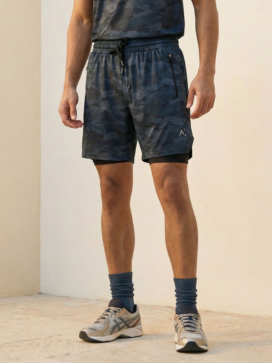 Men 2 Way Stretch Running Shorts
