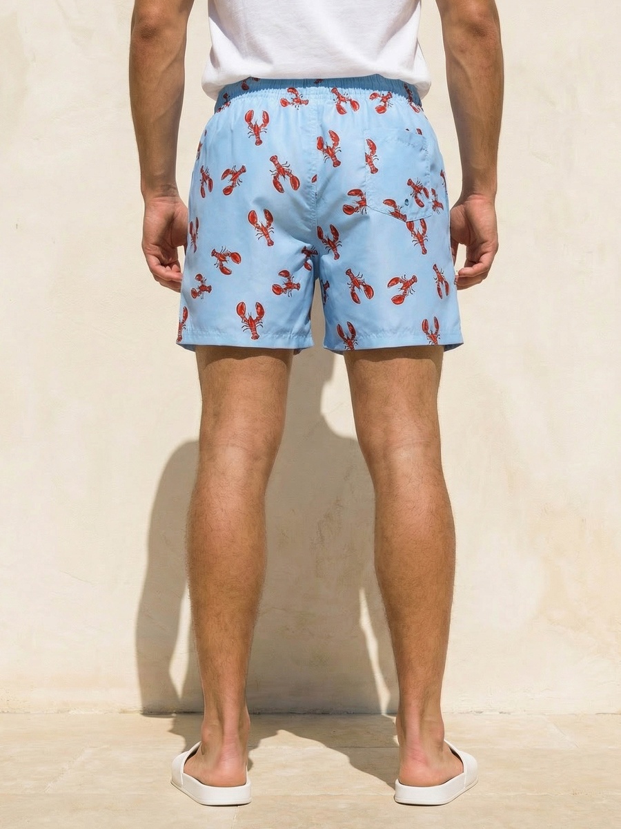 Men Lobster Print Swim Shorts
