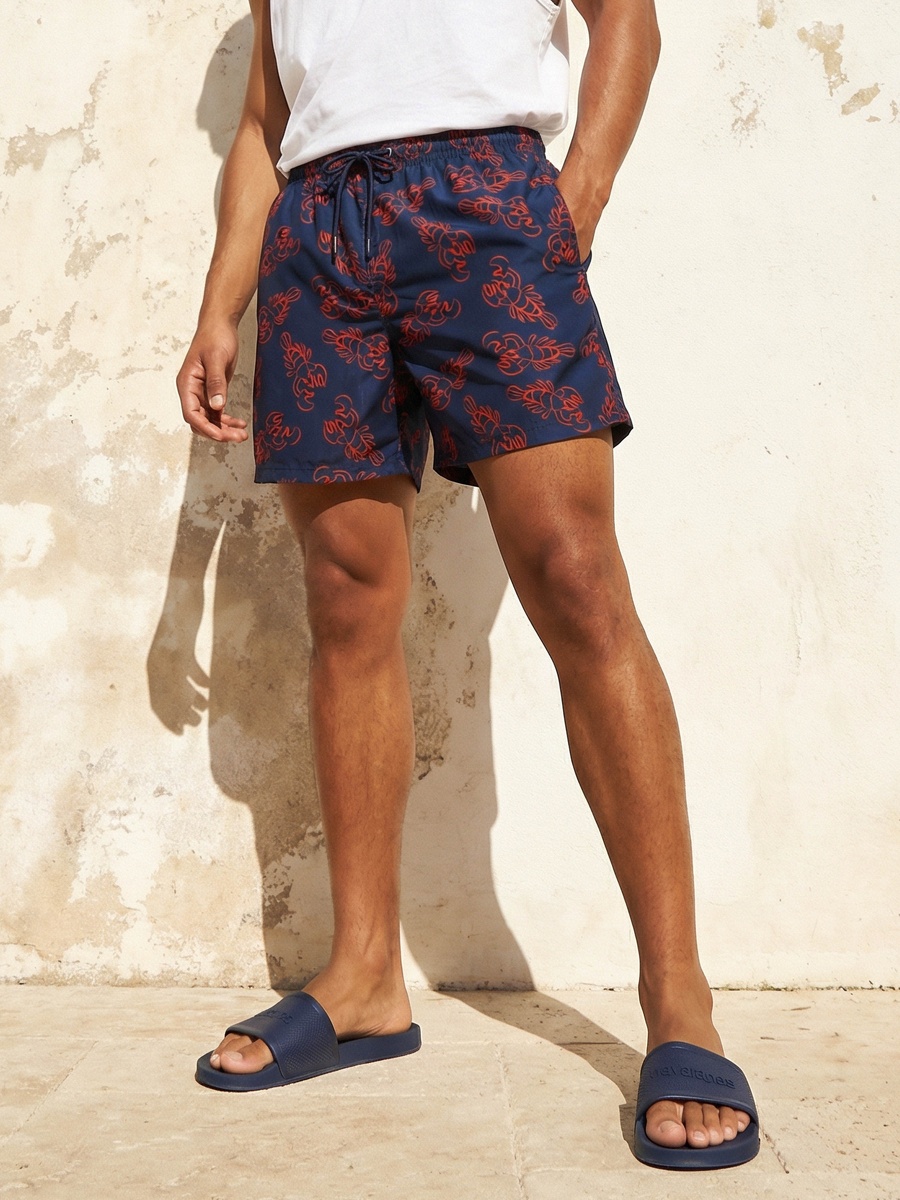 Men Lobster Print Swim Shorts