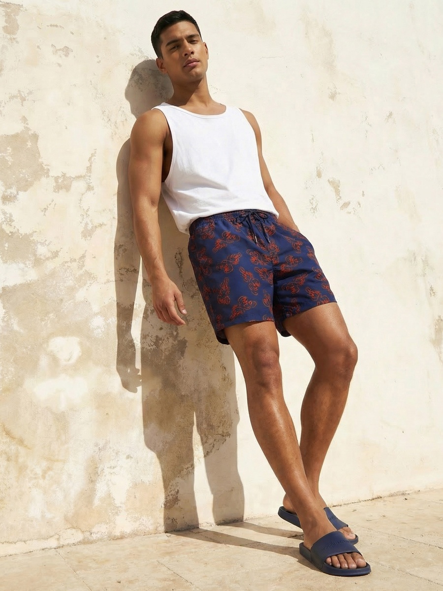Men Lobster Print Swim Shorts