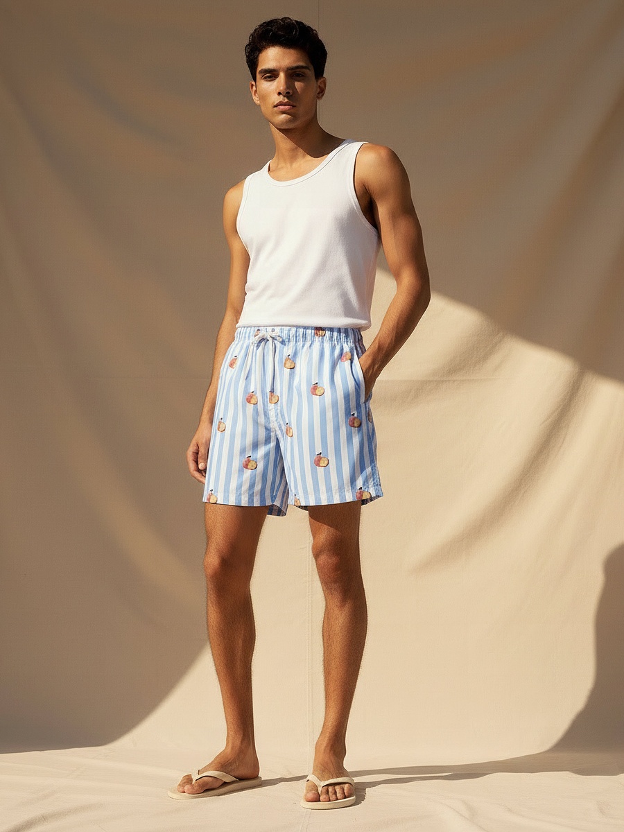 Men Striped Swim Shorts