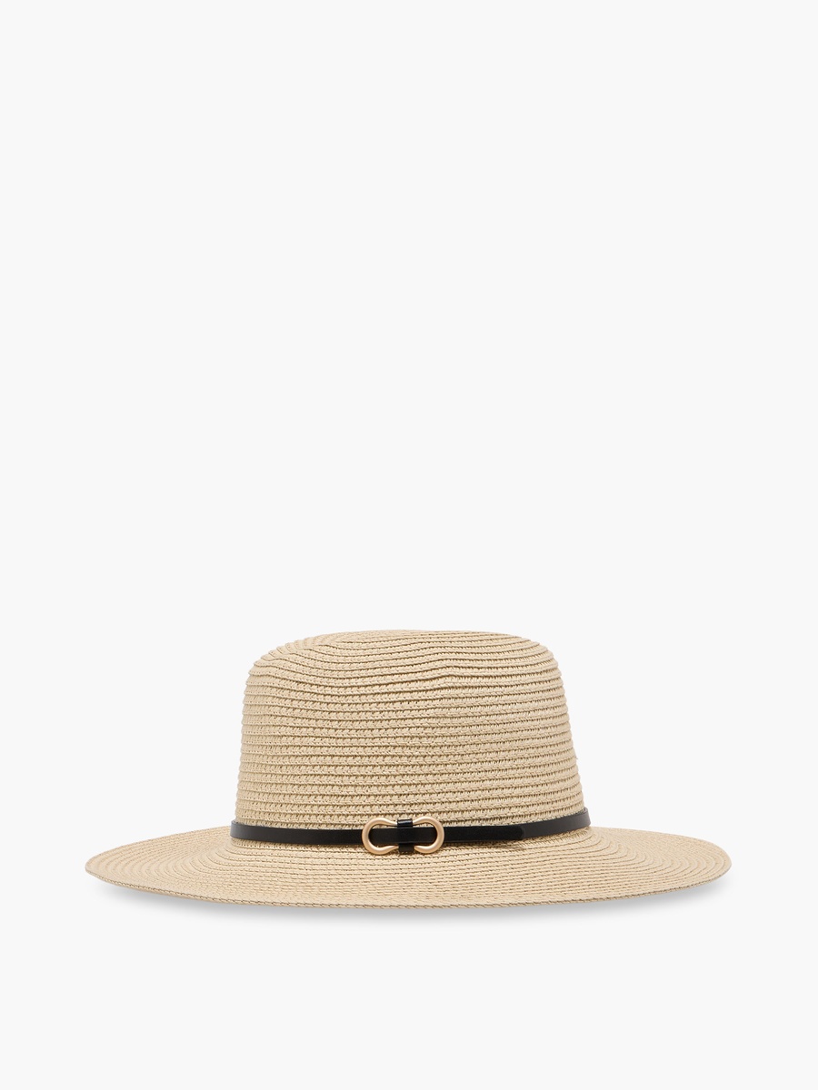 Straw Fedora Hat with Belt Detail