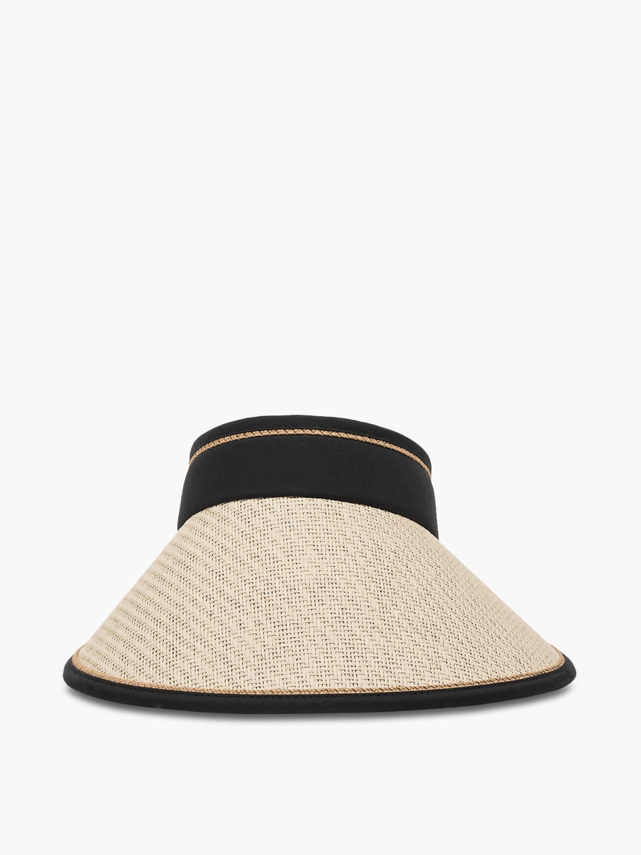 Contrast Straw Visor Cap with Buckled Strap
