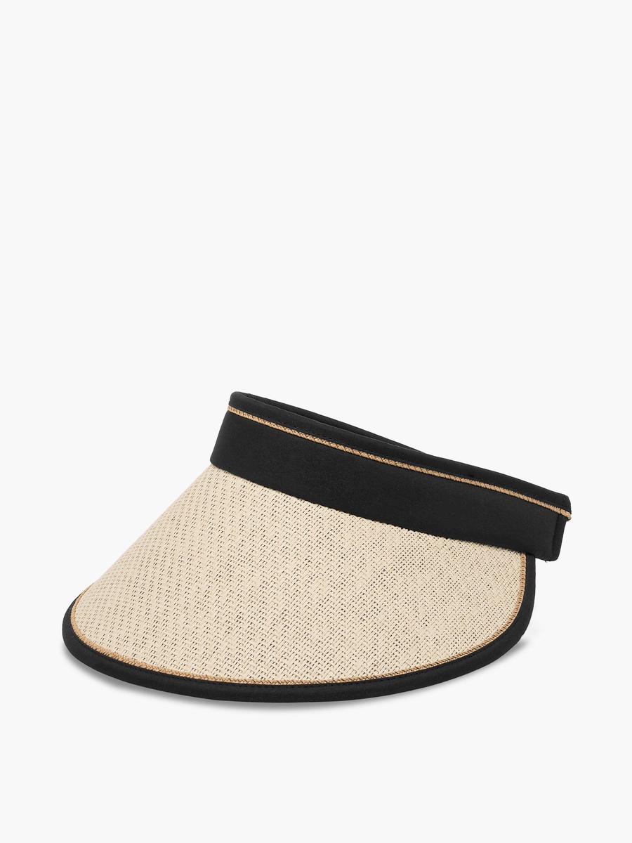 Contrast Straw Visor Cap with Buckled Strap