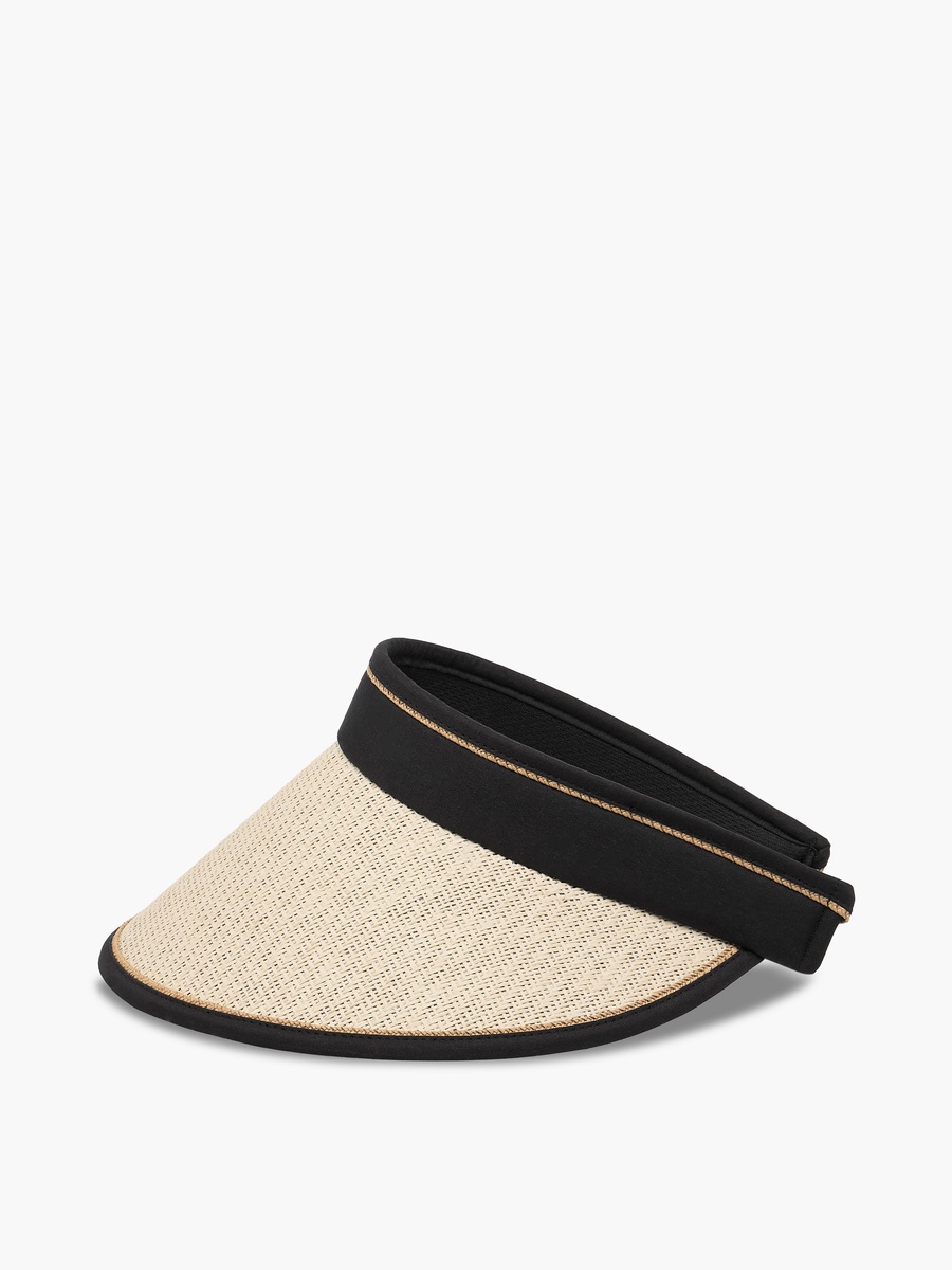 Contrast Straw Visor Cap with Buckled Strap