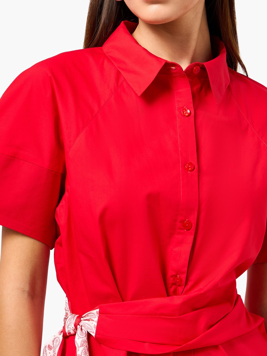 Cotton Shirt Style Dress with Scarf Detail