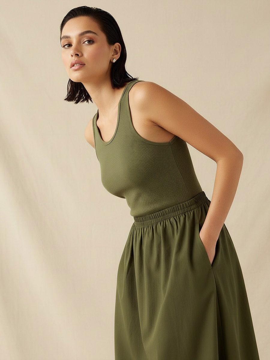 Ribbed Maxi Dress with Pockets