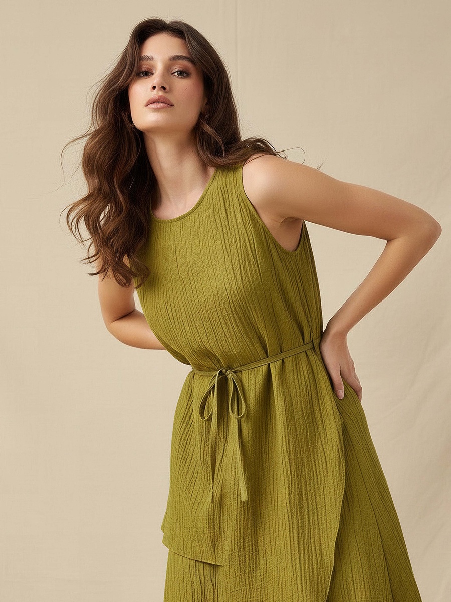 Relaxed Fit Asymmetrical Dress with Belt