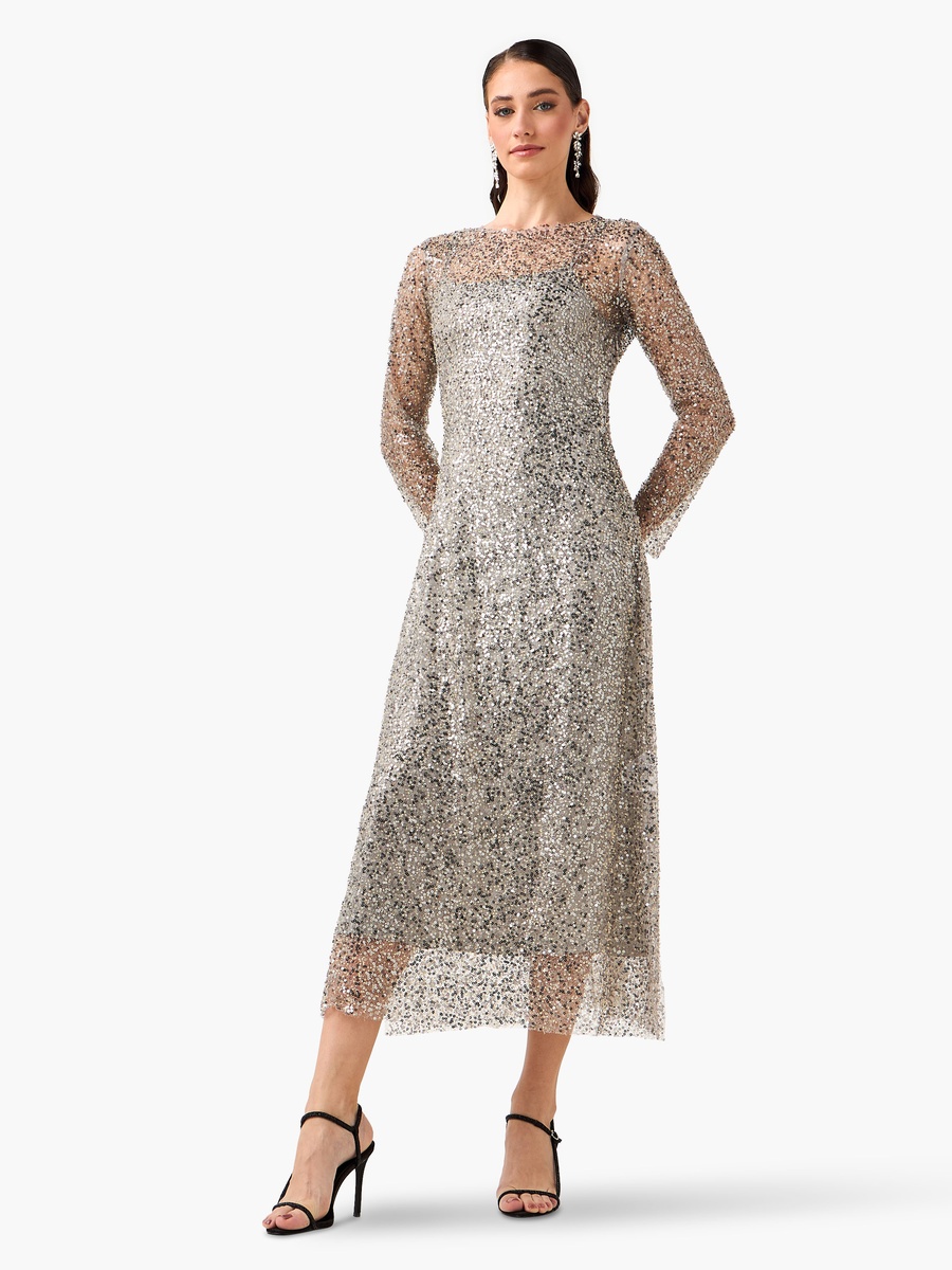 Embellished Sequin Dress with Long Sleeves