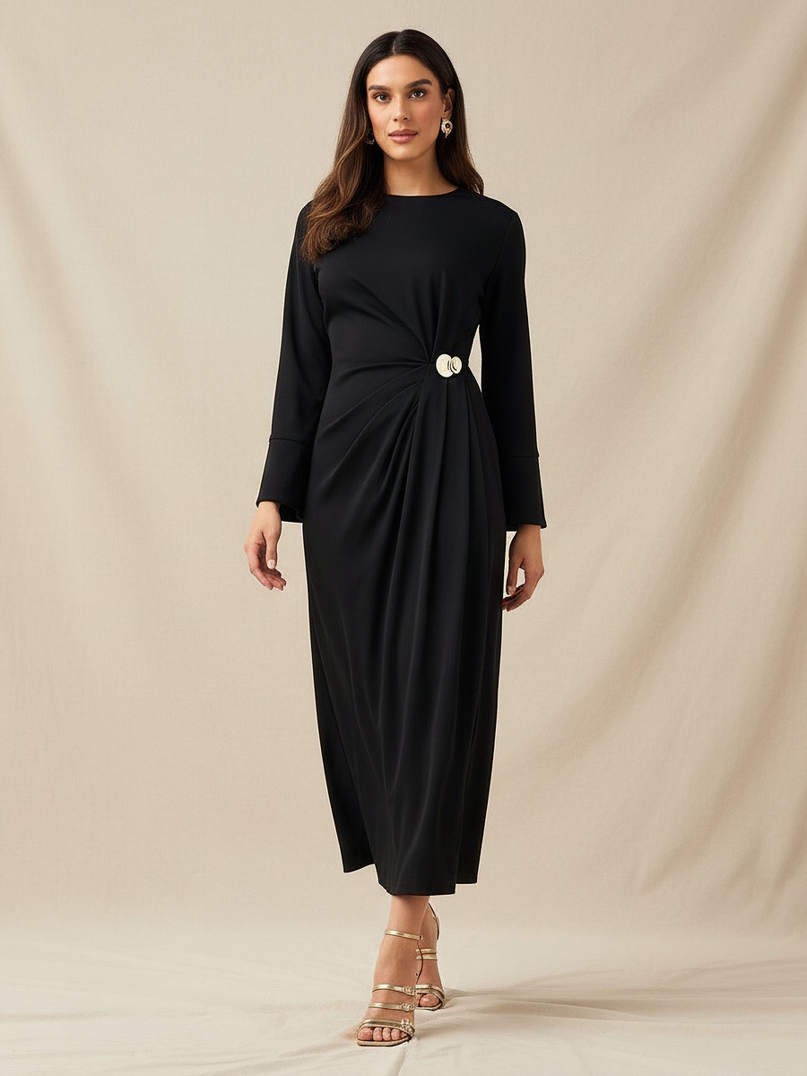 A-Line Midi Dress with Draped Design