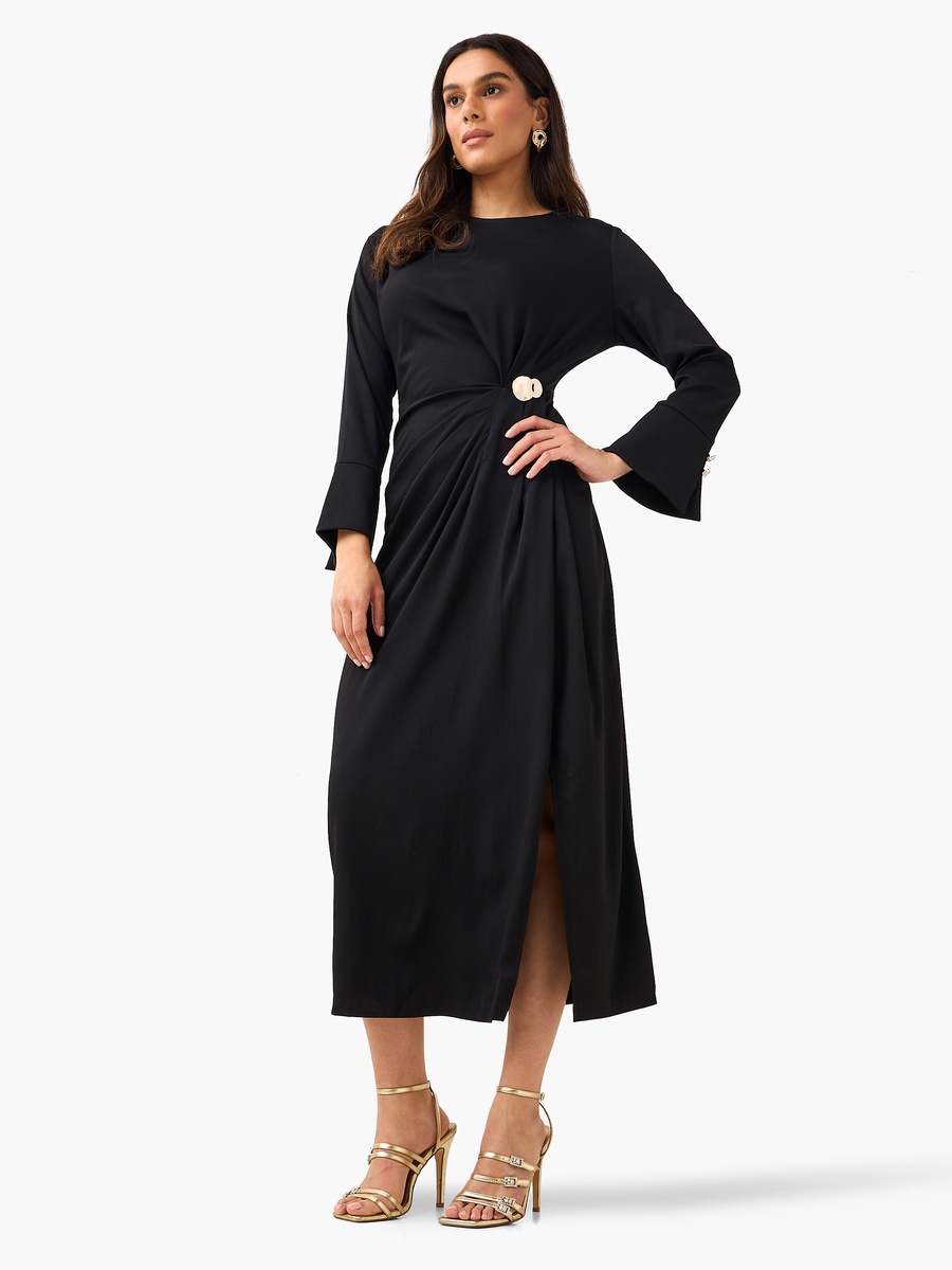 A-Line Midi Dress with Draped Design