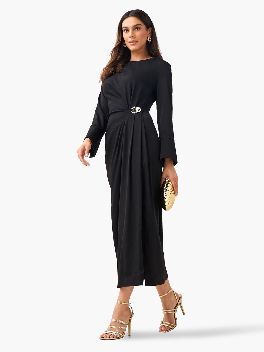 A-Line Midi Dress with Draped Design