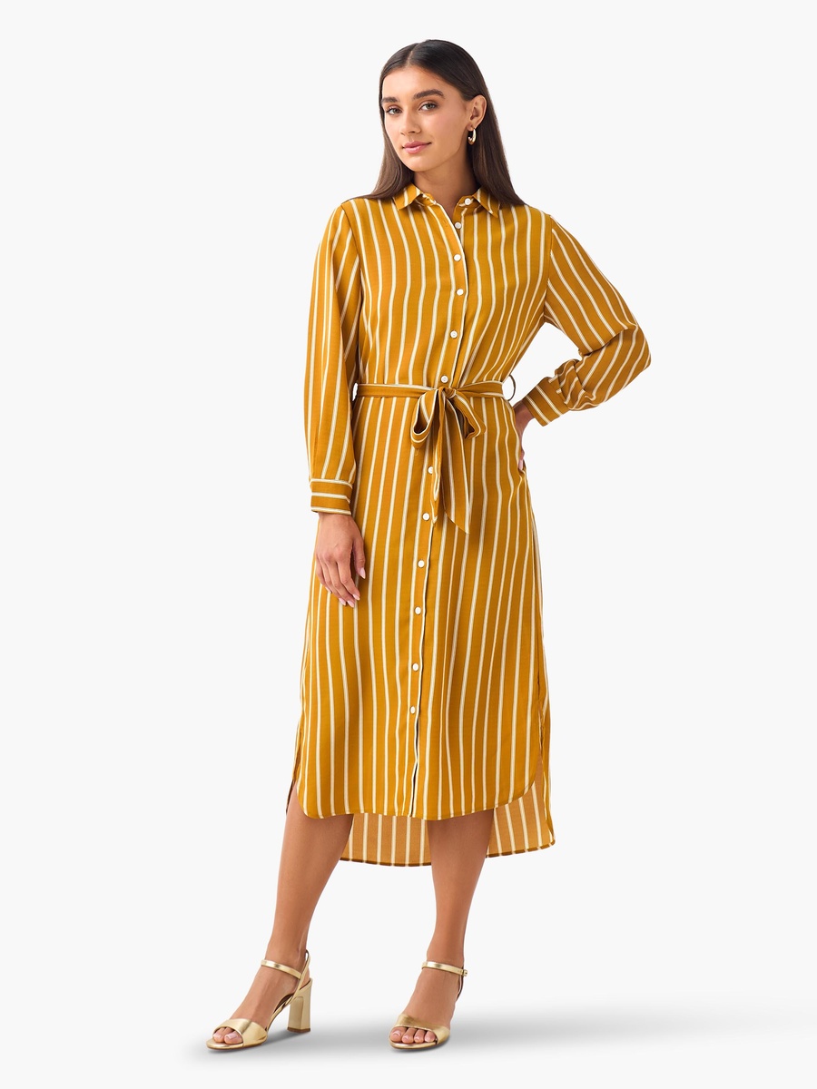 Striped Shirt Dress with Tie-Up Belt