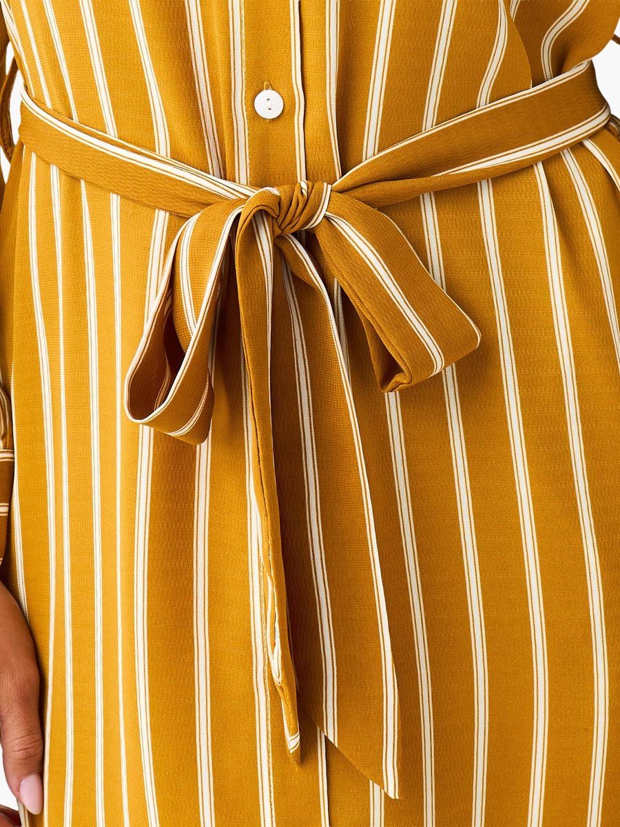 Striped Shirt Dress with Tie-Up Belt