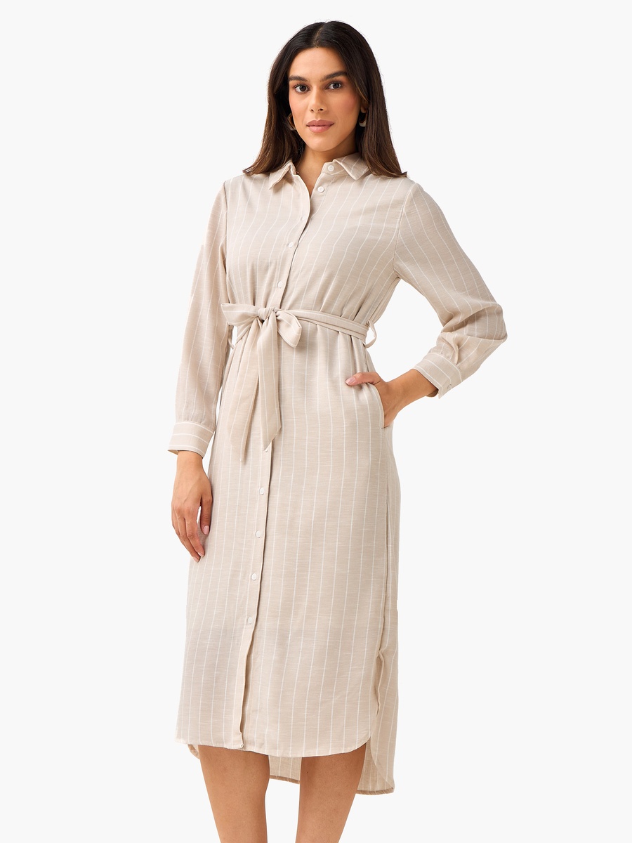 Striped Shirt Dress with Tie-Up Belt