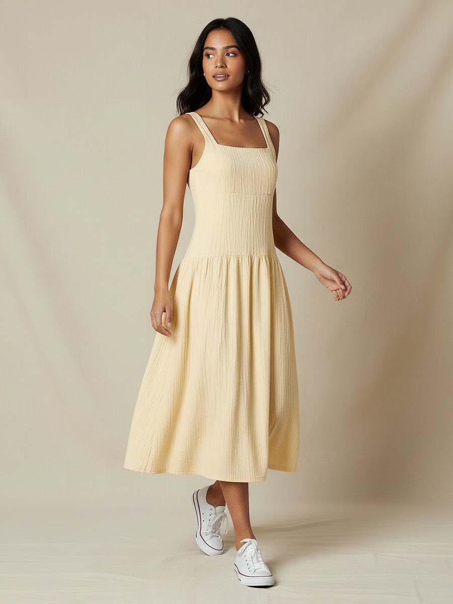 Textured Dress with Square Neck