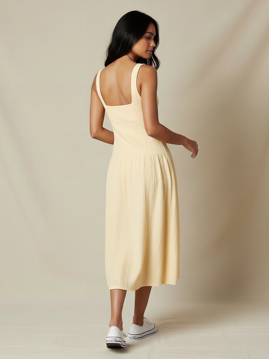 Textured Dress with Square Neck