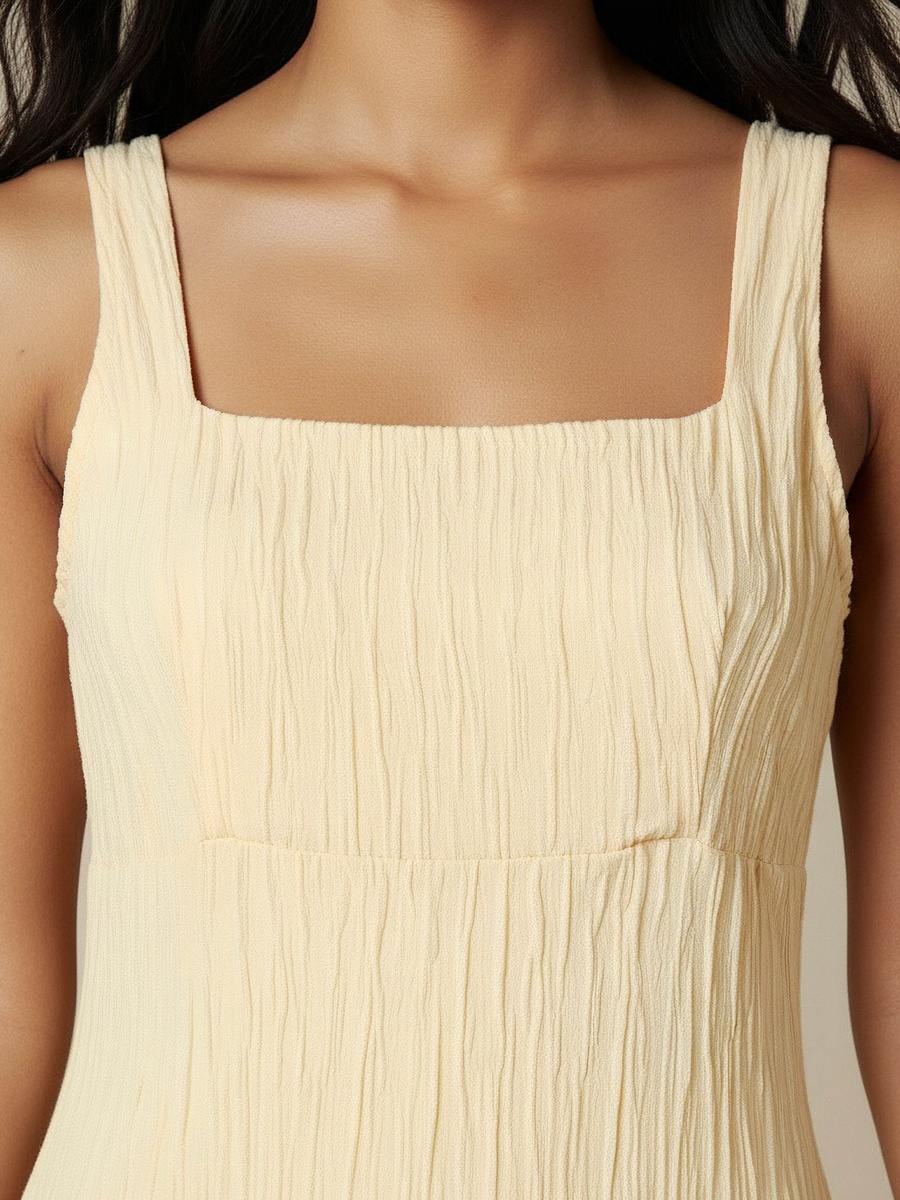 Textured Dress with Square Neck