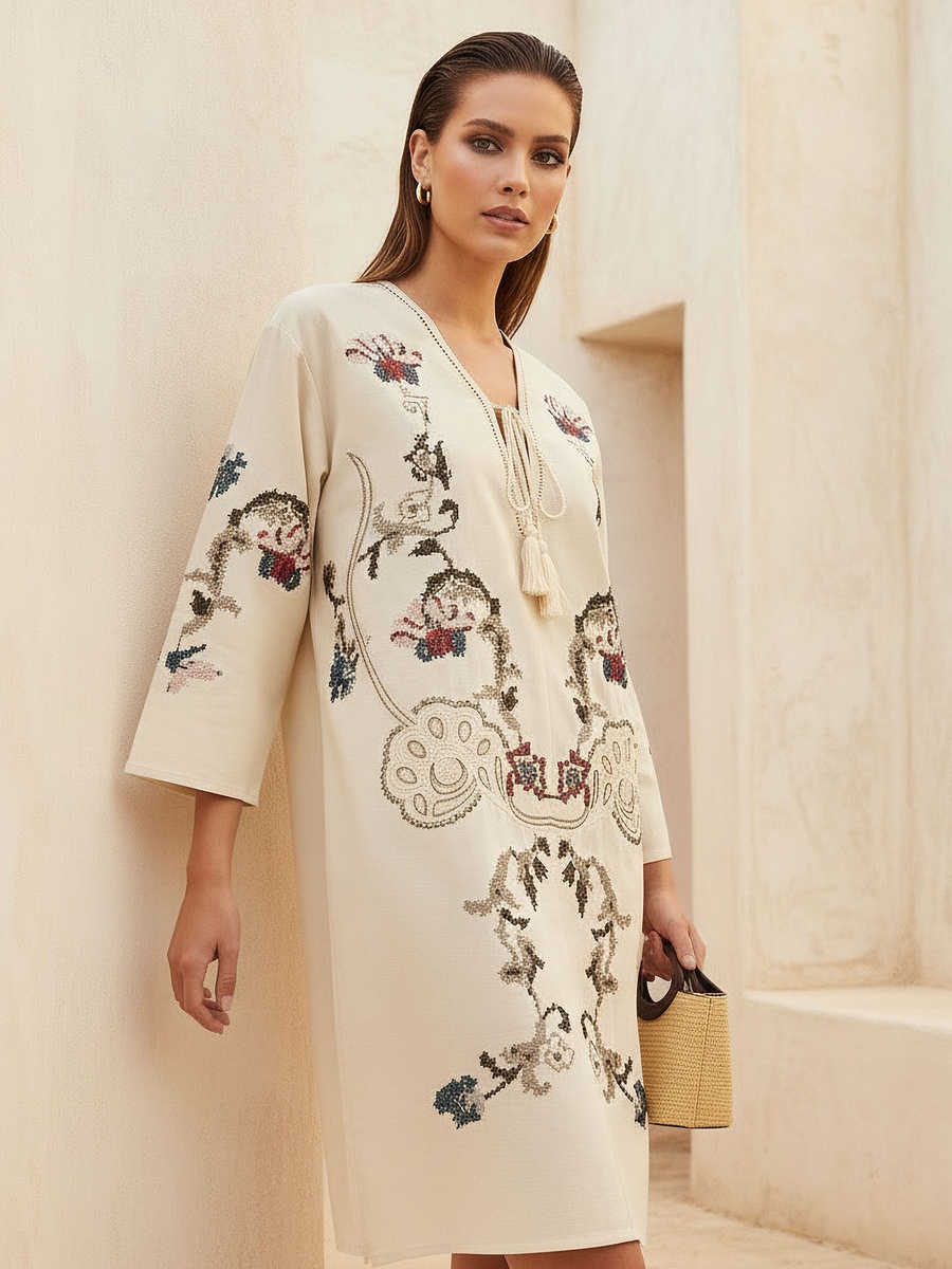 Embroidered Shift Dress with Tie-Ups For Default Category at Kuwait | Styli