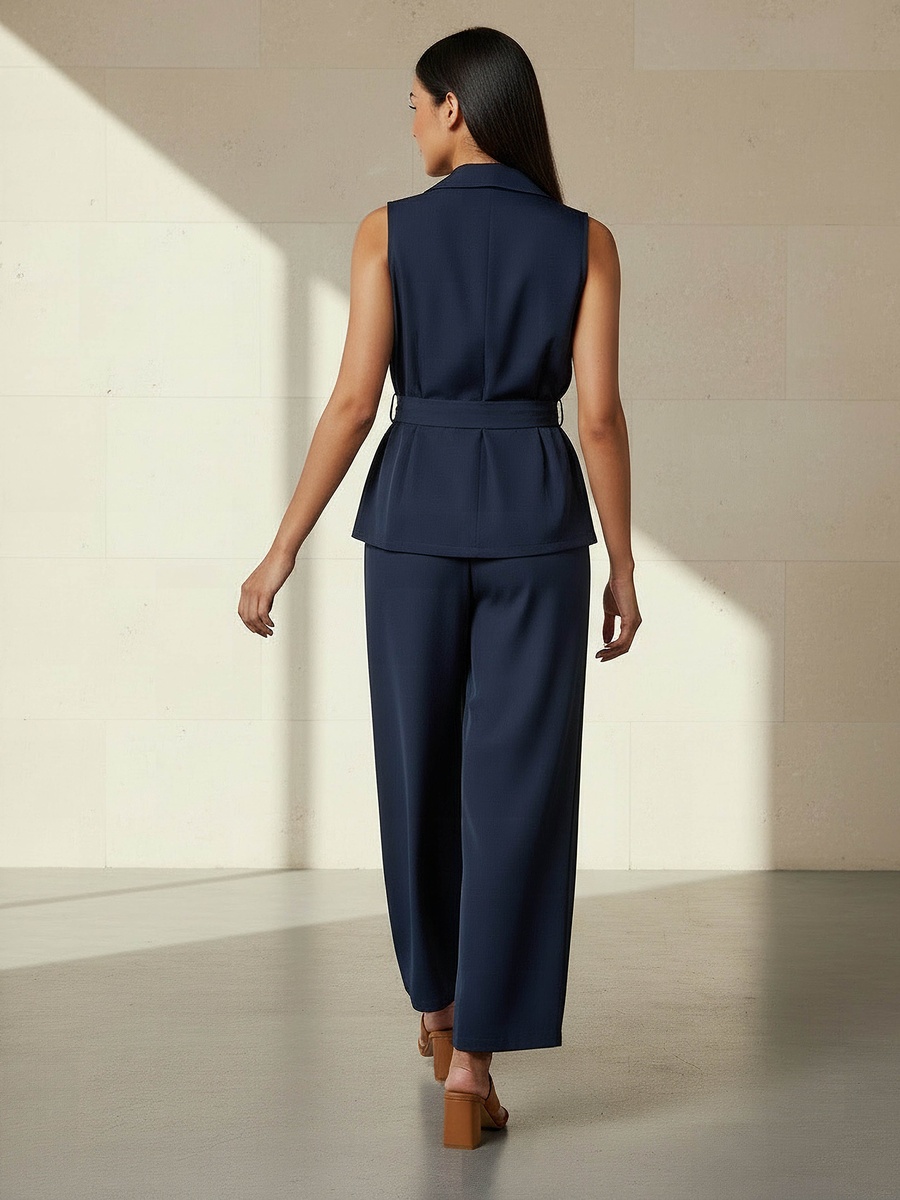 Plain Wrap Top and Wide Leg Pants Co-Ords