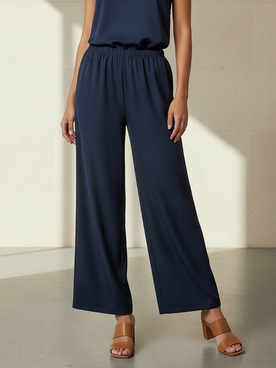 Plain Wrap Top and Wide Leg Pants Co-Ords