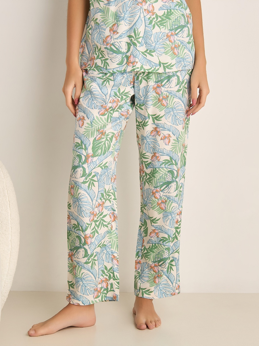 Viscose Button-Down Shirt and Pants Pyjama Set with Eye Mask