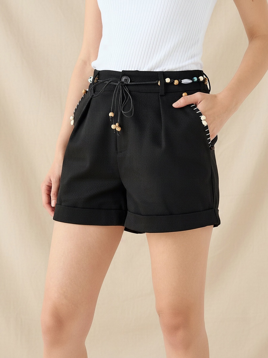 Cotton Shorts with Bead Detail