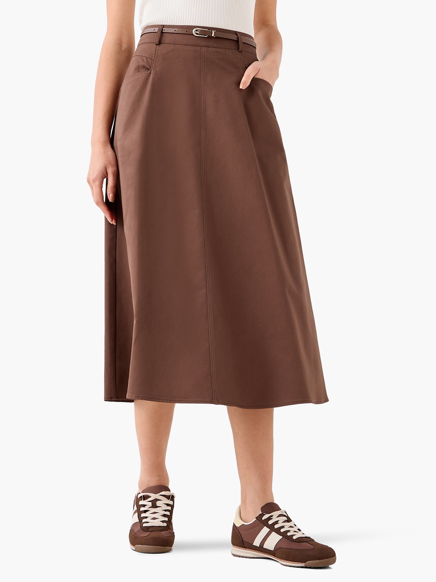 Midi Cotton Belted Skirt with Pockets