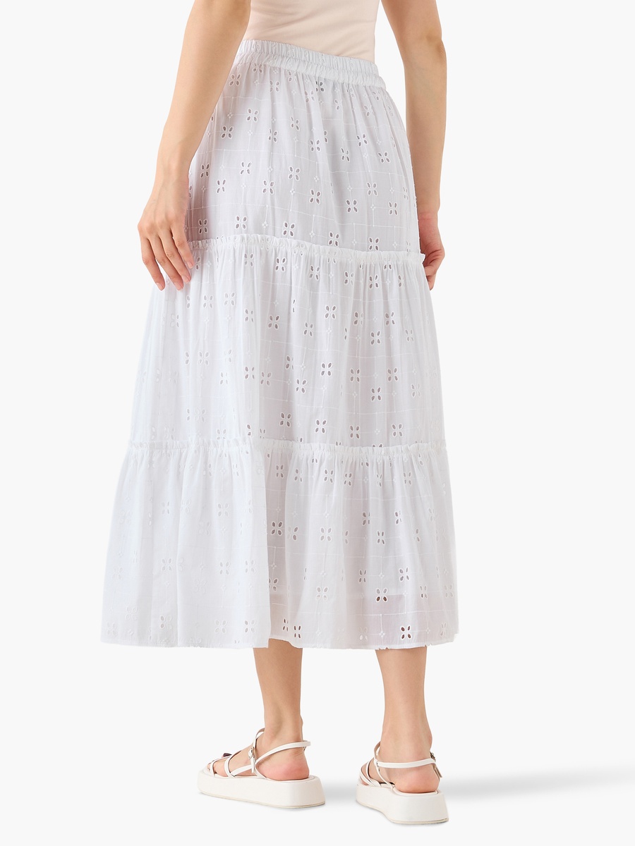 Midi Cotton Tiered Skirt with Schiffli Embroidery
